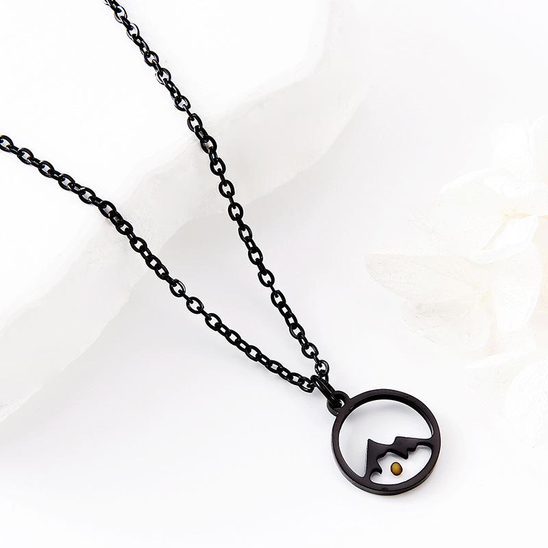 European-American Fashion Metal Necklace: Minimalist Mustard Seed Round Plate, Flat Cross Chain, Stainless Steel