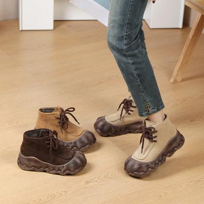 Ghete scurte retro noi, pantofi de damă cu tălpi moi artizanale pe stratul superior, cizme simple înalte