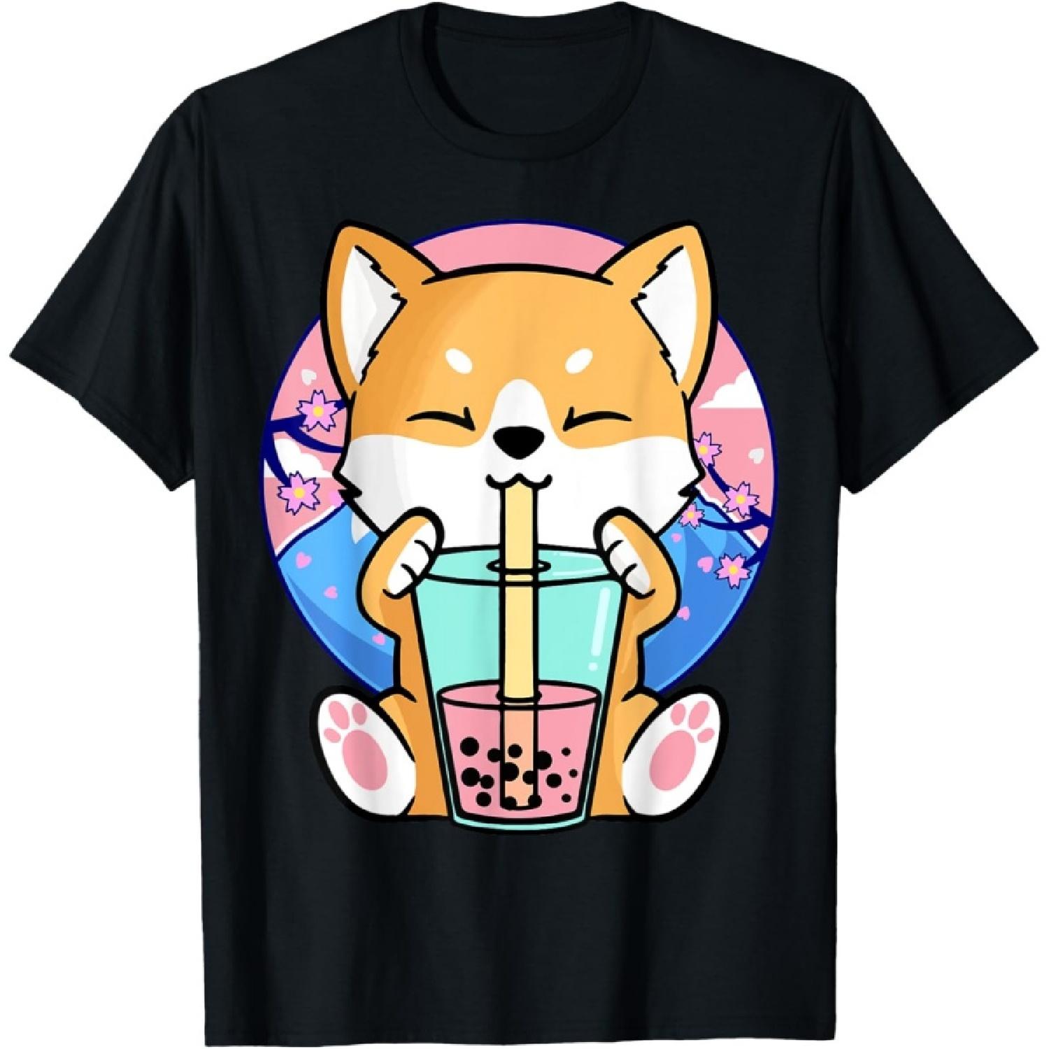 Кавайный корги собака бабл ти боба аниме neko японская детская футболка S
