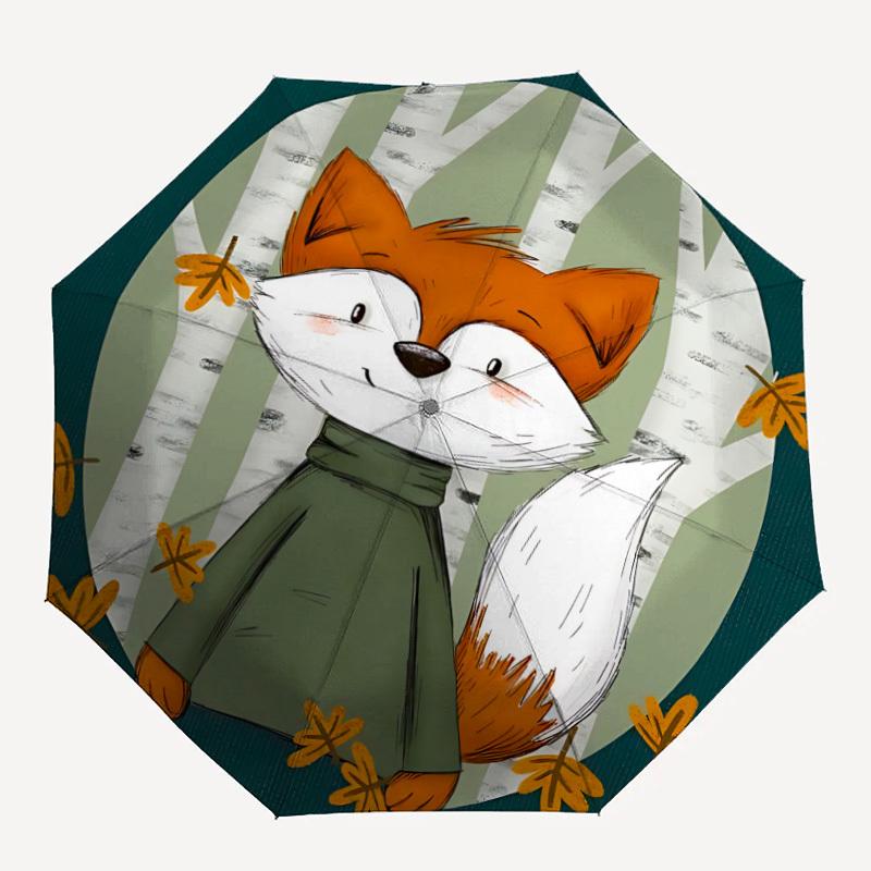 

1pc Fox Autumn Auto Open/close, All-Season Portable Folding Umbrella for Women & Men, Travel, Everyday, Formal Events - Compact Luxury Parasol, Outdoo