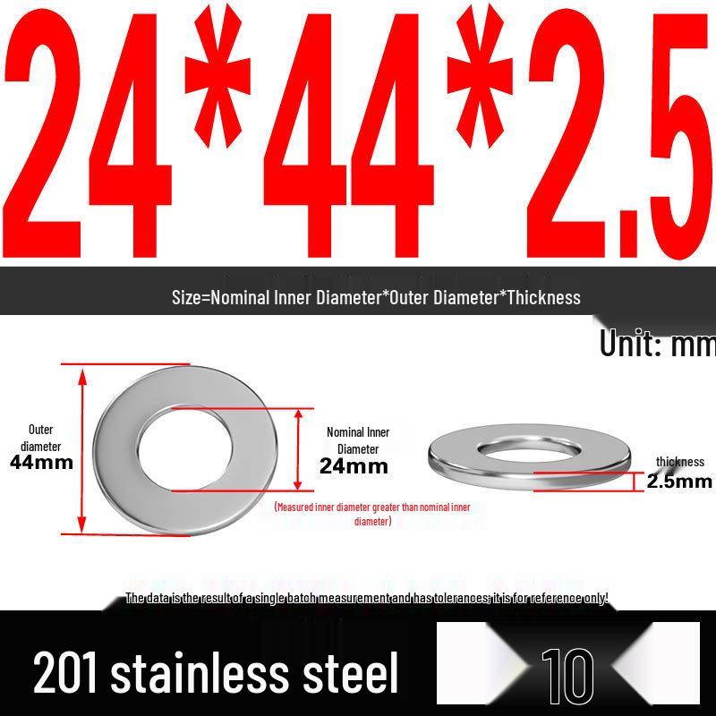 201 Stainless Steel Flat Washer Shim, GB97, Sizes M3 to M30