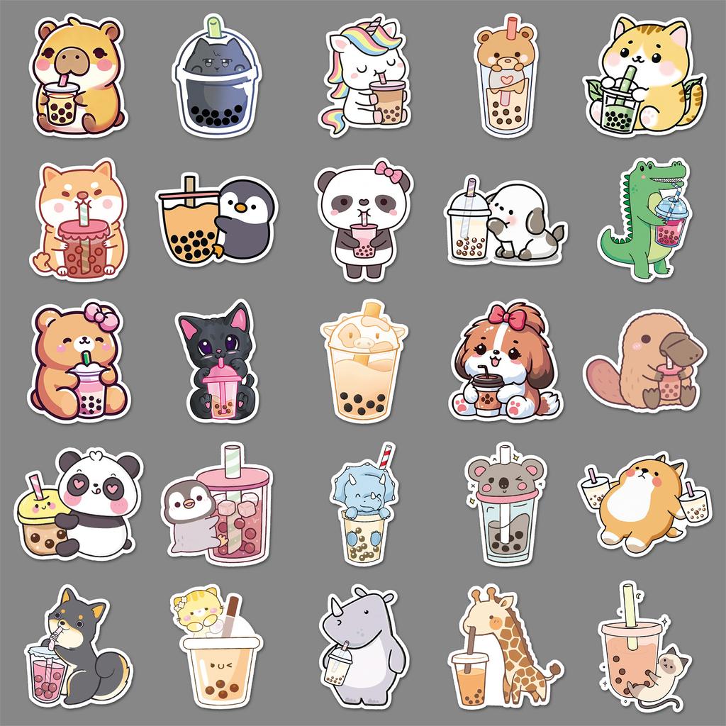 50 Pet Milk Tea Graffiti Stickers Creative Cartoon Cute Animal Decorative Water Cup Mobile Phone Gum Stickers