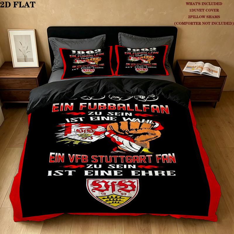 Ensemble de couette à motif Vfb Stuttgart Housse de couette Taie d'oreiller Décoration de maison Cadeau d'anniversaire (1 * housse de couette + 2 * taie d'oreiller sans garnissage)