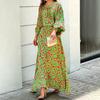 2 Pcs/Set Women Top Skirt Set Contrast Color Print Three Quarter Sleeve Loose Round Neck High Waist Ankle Length Soft Lady