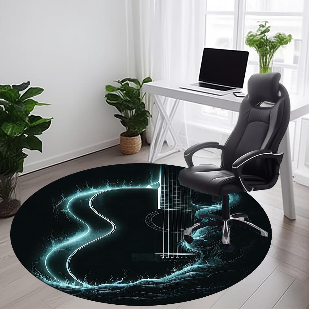 1 Stück Gitarre Wellen Büro Runder Teppich, Matte Geeignet für Büro, Unter Bürostühlen Schlafzimmer Wohnzimmer Heimdekoration, Zimmerdeko