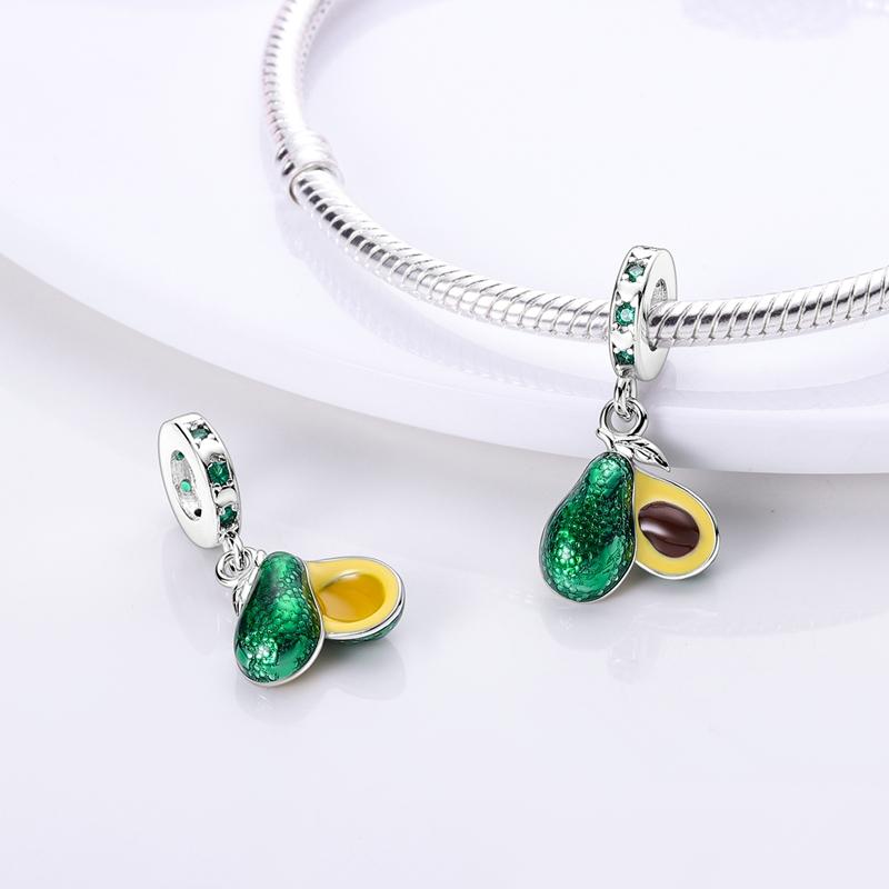 Grüne Serie Avocado Anhänger Kleeblatt Charms Perlen Passend für Original Charms Armband Damen Kupfer Schmuck