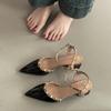 French Temperament Rivet Thick Heel Pointed One-word Buckle High Heels Women's Summer Fashion Commuter Bag Head Roman Sandals