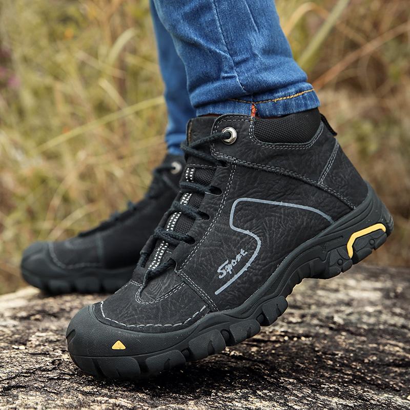 Plus Size 38-46 Nové Outdoorové pánské boty Ručně vyráběné turistické boty z pravé kůže Pánské protiskluzové teplé zimní boty pro muže Sněhule