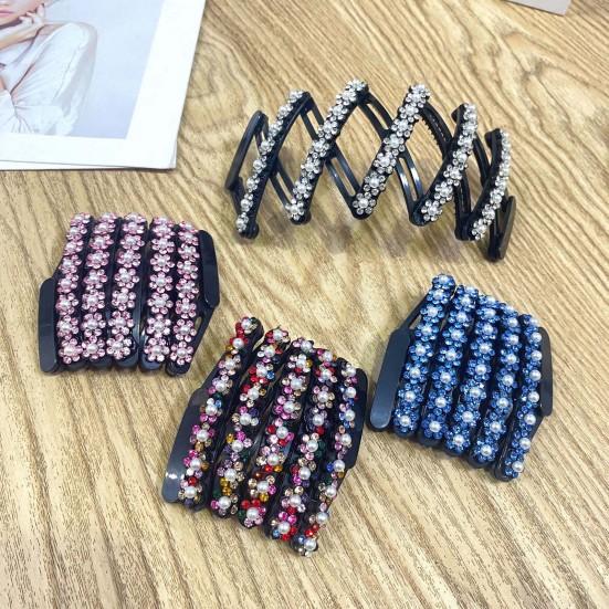 4-teilige Haarreifen, einziehbare Stirnbänder im Taschenformat, rutschfestes Zahndesign, dehnbare Strasssteine, Blumendekor, Haarreifen, Haarschmuck