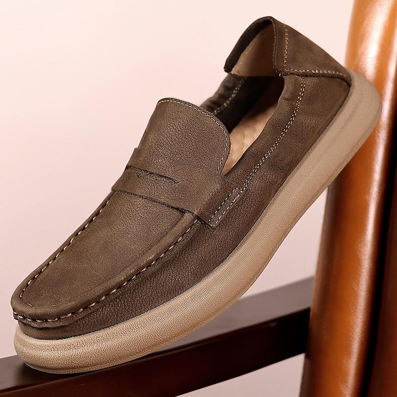 Fashion Fashion Genuine Leather Mens Shoes Business Casual Luxury Brand Soft Comfort Loafers Shoes High Quality Slip on Male Boat Shoes