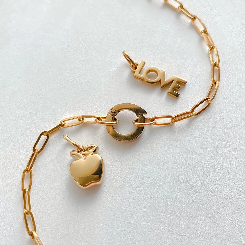 EManco Fashion Apple & LOVE Combinable Pendants Stainless Steel Light Luxury Adjustable Bracelet Women's Gift Daily Dropshipping
