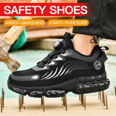 Rotating Button Work Sneaker Air Cushion Steel Toe Safety Boots Anti-Smash Work Shoes Indestructible Protective Safety Shoes Men