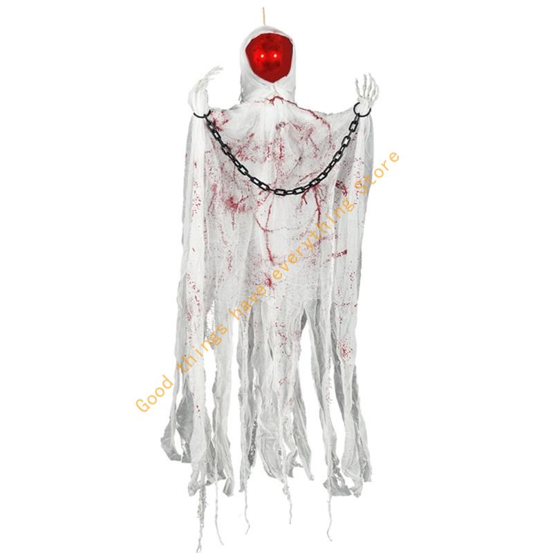 55KF Sound Activated Skeleton Hanging Decoration Voice-Activated Skeleton With Light up Eye Sound Effect For Inside Outdoor