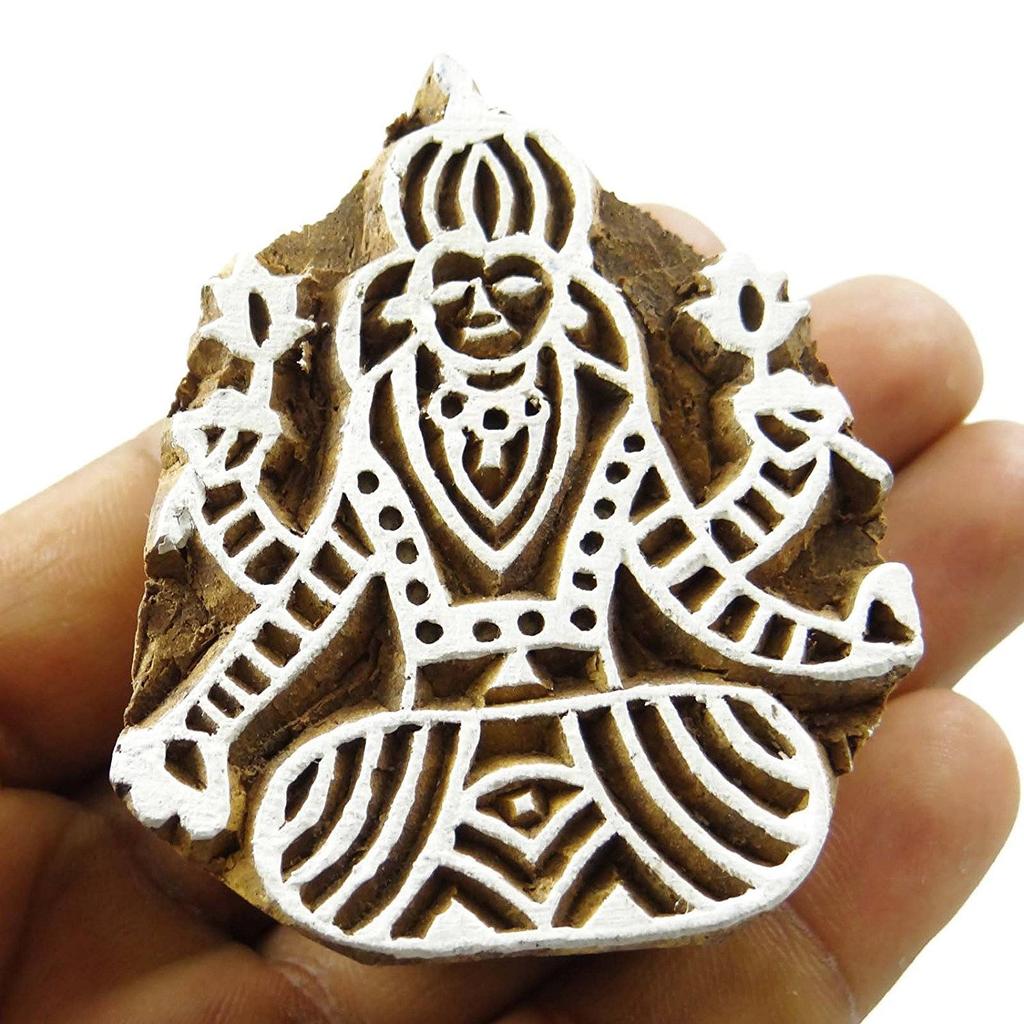 Religious Goddess Saraswati Wooden Stamp Printing On Fabric Border Block
