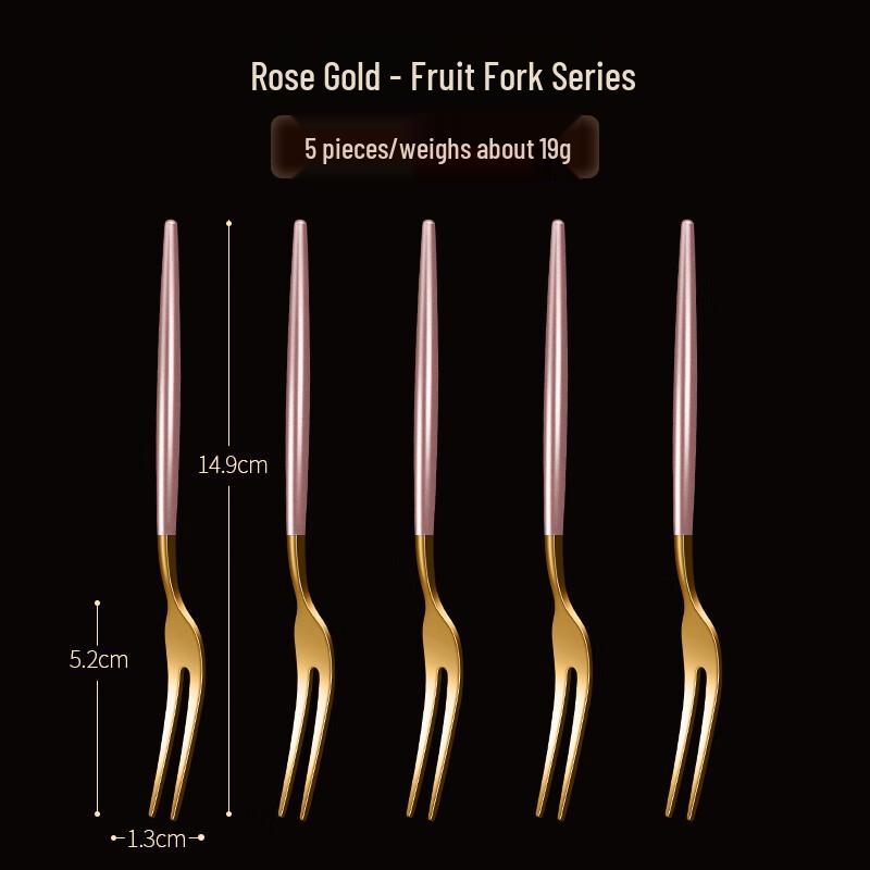 Zhaoran Pink Gold 304 Stainless Steel Fruit Fork Set