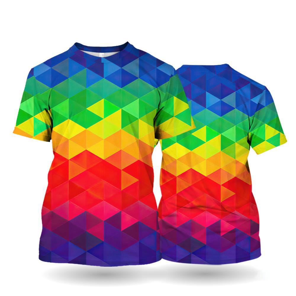 Rainbow T-Shirt Unisex Short Sleeved Top Tees Carnival Printed T-Shirts Red And Yellow Pattern Oversized Men's Clothing
