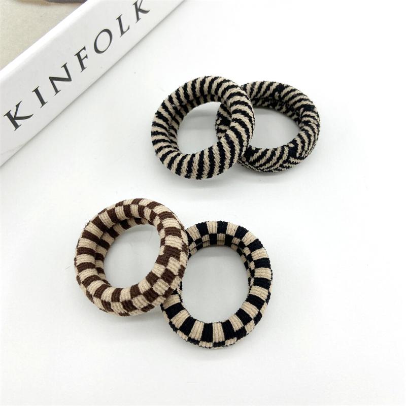 2pcs Set Thick Seamless Scrunchies Stripe Checkered Plaid Print Hair Tie Elastic Hair Band Rubber Band Women Hair Accessories