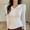Kapuzensweatshirt mit halber Knopfleiste für Damen Herbst Winter Gestreiftes Innenlayering-Shirt Slim Langarm-Oberteil T-Shirt