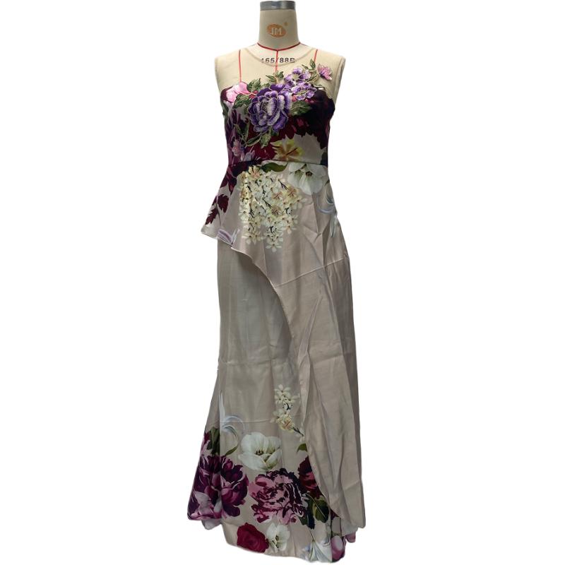Women Sleeveless Sheer Illusion Neck Floral Embroidery Satin Peplum Mermaid Maxi Dress Elegant Evening Cocktail Prom Wedding Guest Formal Party Gown