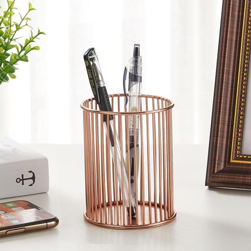 INS Style Metal Desktop Organizer: Multifunctional Pen, Stationery, Office Supplies, and Makeup Brush Holder