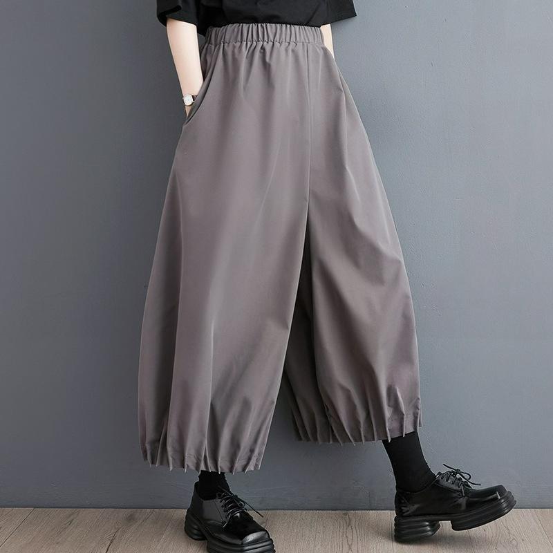 Plus Size Women's Spring and Summer Wide-leg Pants Bf Style Casual Pants Elastic Waist Nine-point Pants Loose Pleated Bloomers