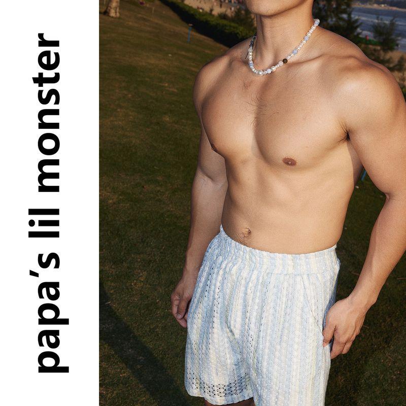 

Papaslilmonster [Original] French style Retro Hollow out Short sleeve Ins Niche Design Sense Shorts Set Blue Pants XL