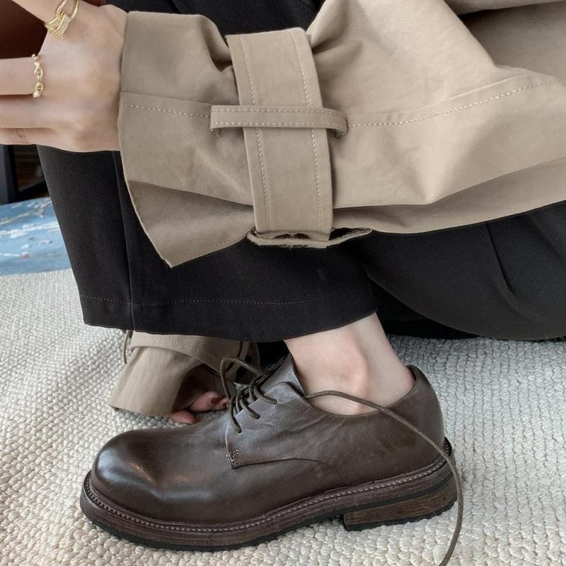 Fashion 2025 Casual Women's Leather Shoes Comfortable Outdoor Walking Travel Solid Color Lace-up Flats Fashion Round Toe Women Shoes