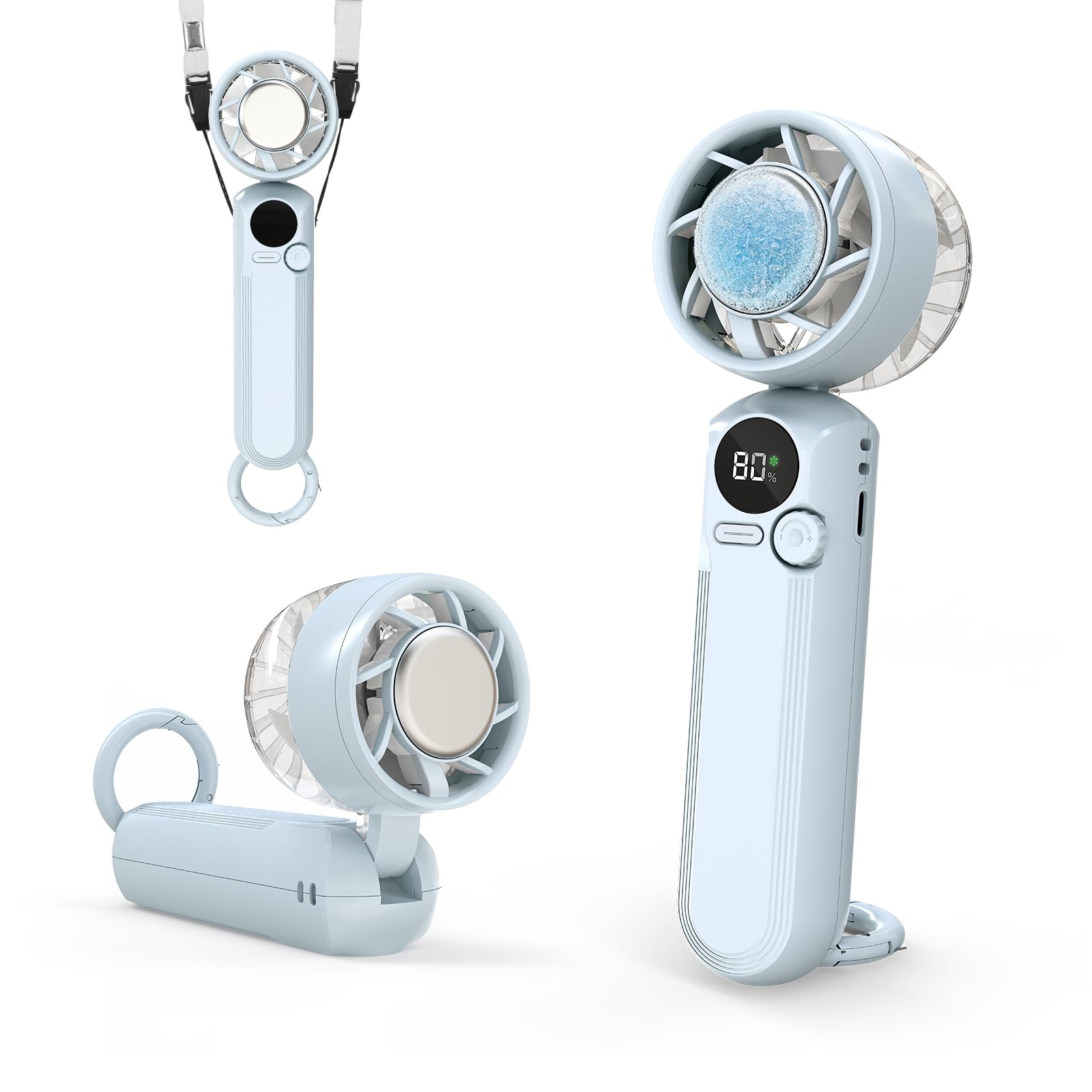 

Ручной вентилятор с охлаждением охлаждает в 1 100 мощный воздушный поток можно носить на шее на шнурке на талии на клипсе или на рюкзаке с карабином и может работать до 12 портативный