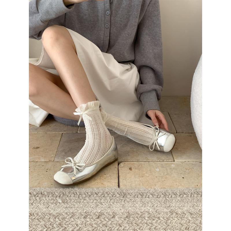 Nei Zeng~ Bow Light Mouth Single Shoes Women's Spring and Autumn Gentle Pink Soft-soled Ballet Shoes