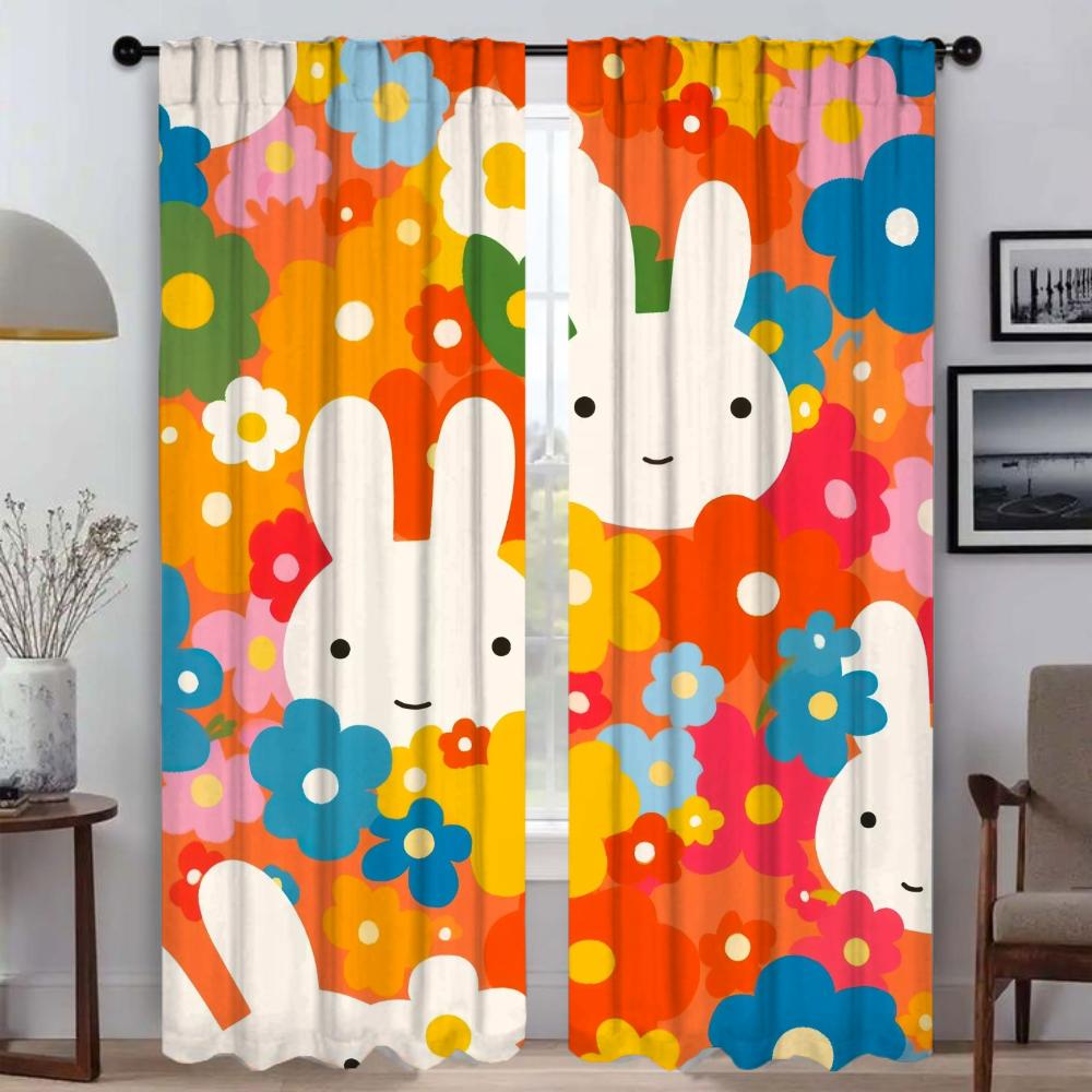 Colorful Bunny Curtains for Living Room Curtain Shades Halloween Decoration Partition Home Interior Curtains 2 Pieces Kitchen