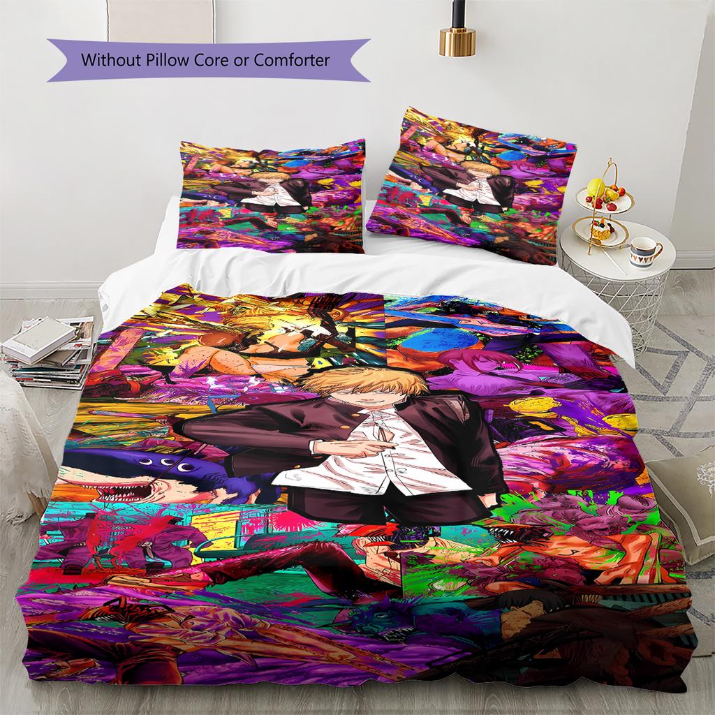 Chainsaw Man Pattern Bedding,Quilt Set Quilt Cover Pillowcase Home Birthday Gift (1 * duvet cover + 2 * pillowcase, without core)