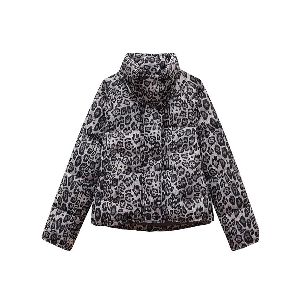 Bawełniany Płaszcz w Panterkę w Stylu Vintage Najnowszy Zimowy Niszowy Kołnierz Stojący Płaszcz Chlebek Płaszcz Puchowy Bawełniany