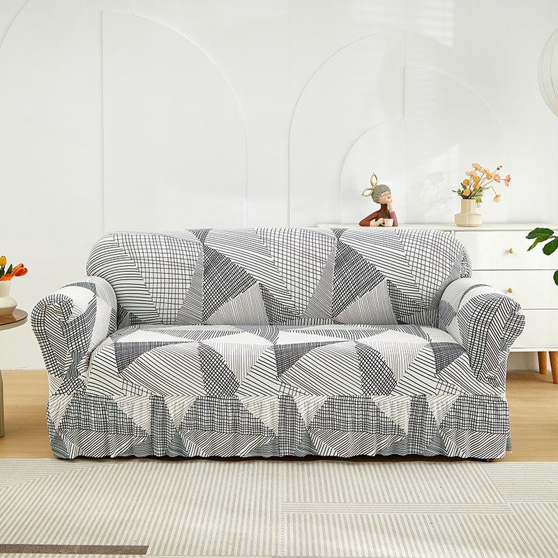 1pc Stretch Sofa Slipcover Non-slip Sofa Cover With Skirt Geometry Couch Cover for Bedroom Office Living Room Home Decor