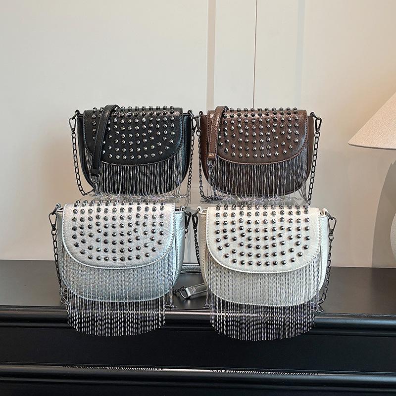 bags women's bag 2025 new korean version fashion tassel shoulder bag personality rivet trend versatile crossbody saddle bag