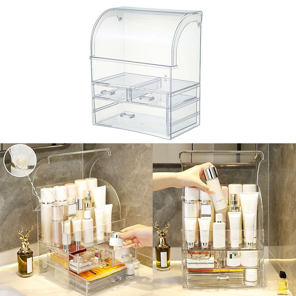 Plastic Cosmetic Case Transparent Makeup Storage Organizer Desktop Cosmetics Storage Box  Home