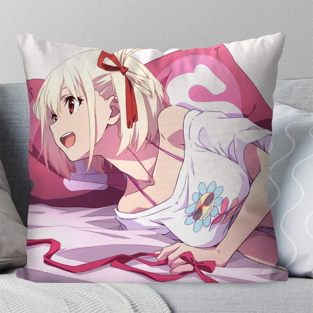Chisato Nishikigi Anime Lycoris Recoil Kissenbezug Quadratisches Kissen Schlafzimmer Sofa Freizeit Komfort Wohnzimmer Heimdekoration 40X40