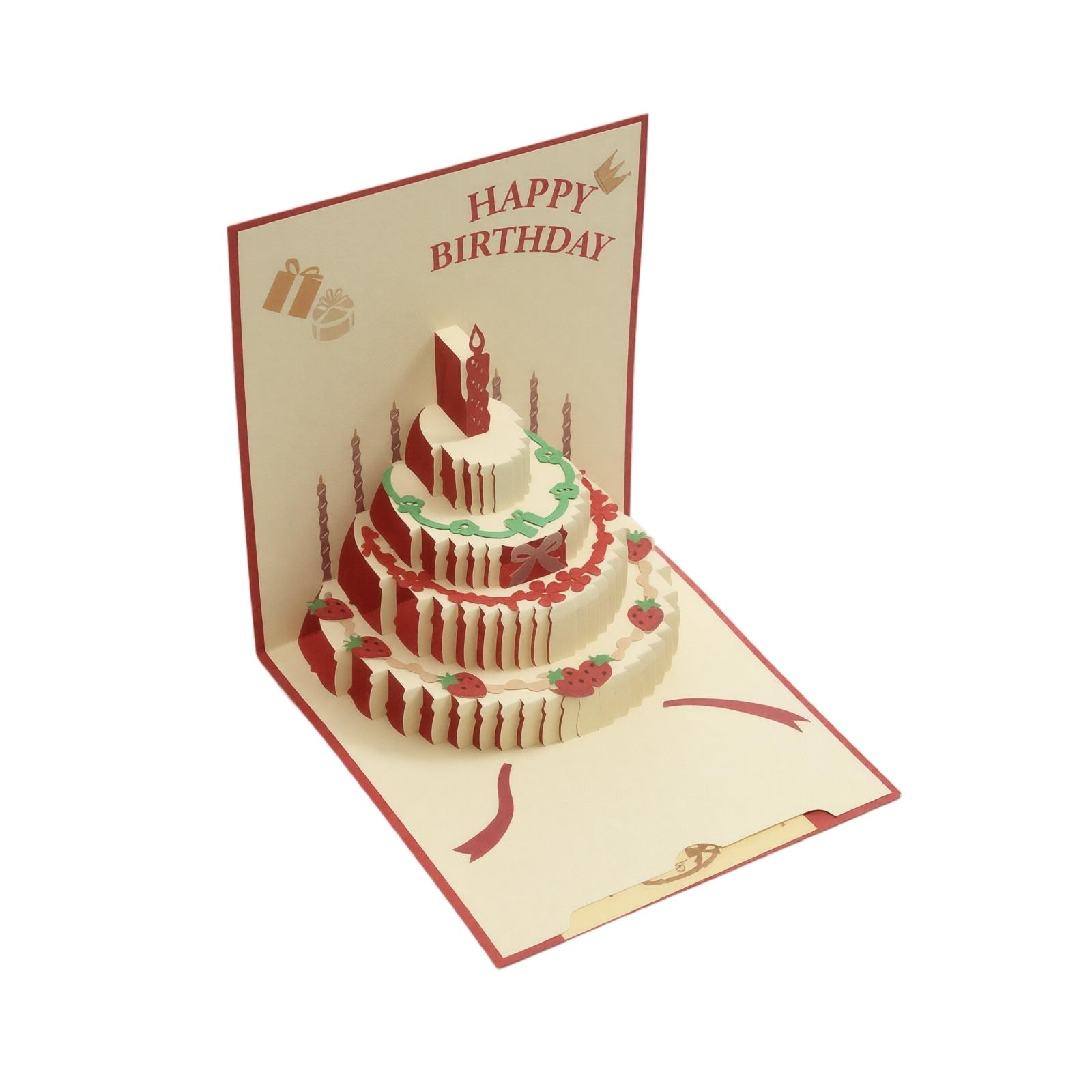 

3D Pop Up Birthday Greeting Card Ins Style Colorful Three Dimensional Happy Birthday Card for Employees Colleagues Friends Gift One Size червоний
