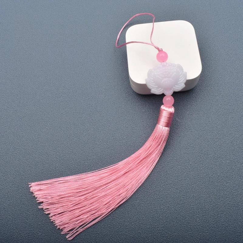 1 Pcs White jade lotus Fringe Trim Bookmark Silk Tassels Pendant DIY Sewing Curtains Accessories Clothes Bag Craft Supplies