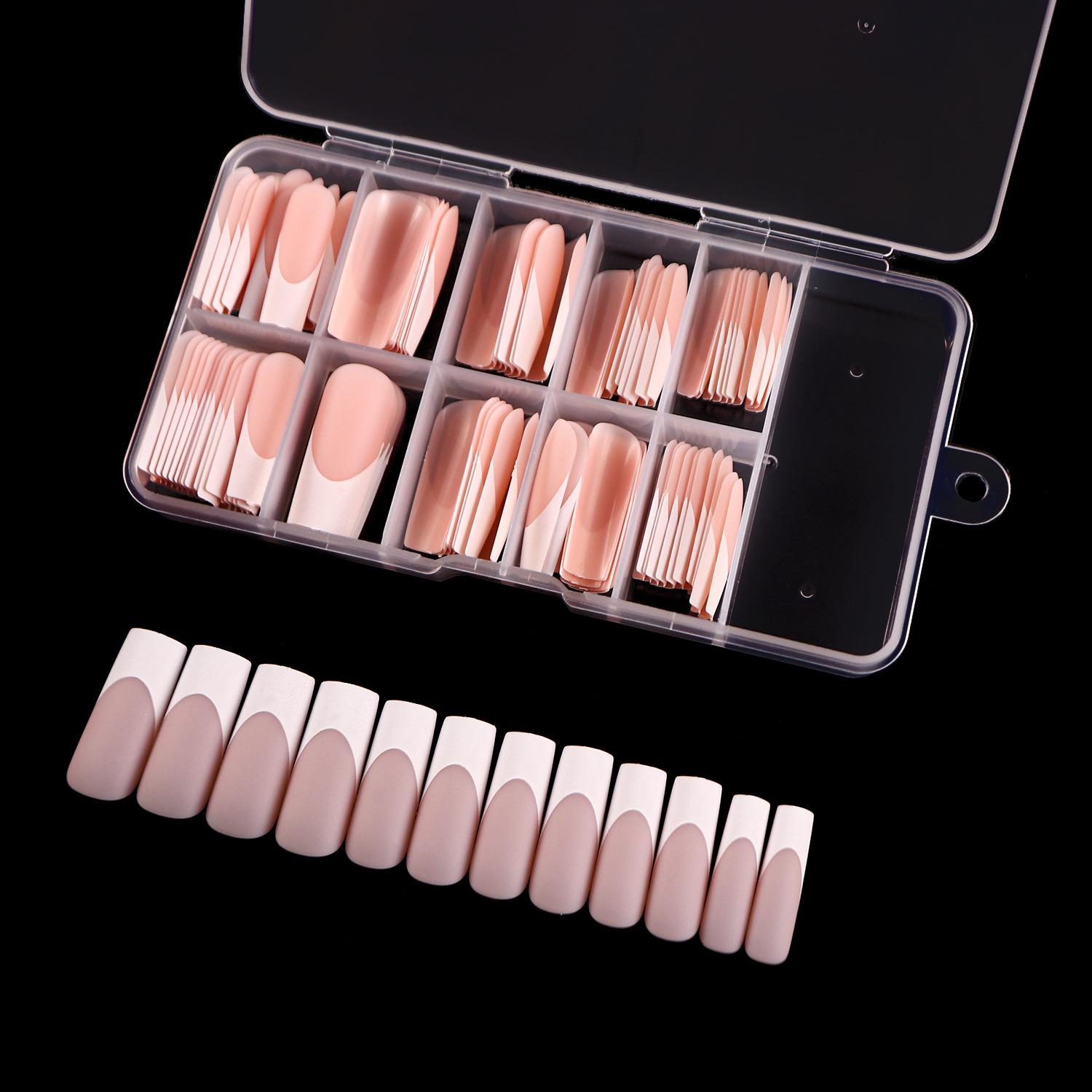 

120 шт. в коробке, накладные ногти, французские типсы, глянцевый матовый, черный, белый, средний гроб, носимые с полным покрытием, накладные ногти оптом