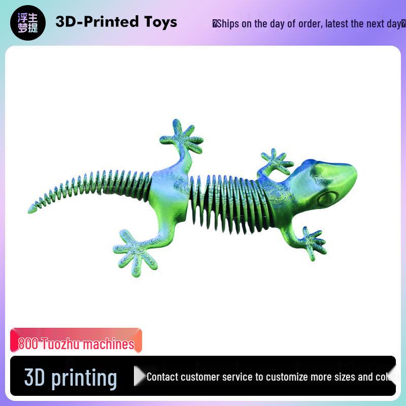 3D Printed Articulated Spring Lizard Model Toy