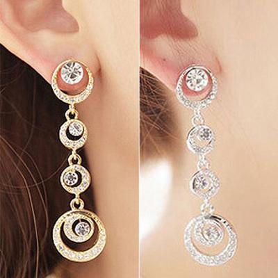 Bridal Hollow Circle Dazzling Rhinestone Ear Studs Dangle Earrings Chic Jewelry ADM