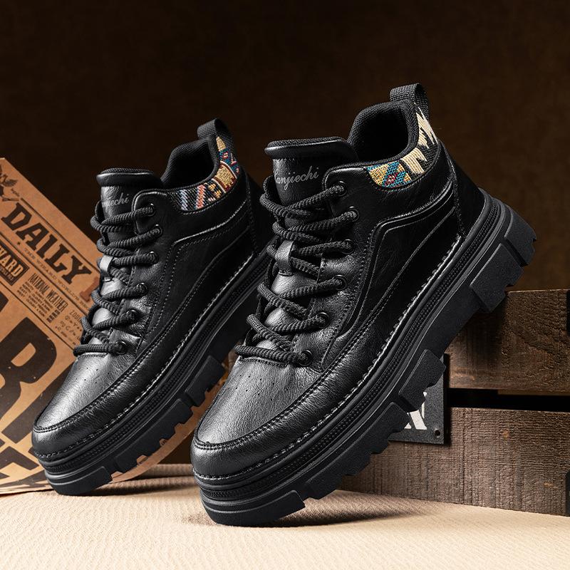 High-top comfortable autumn new winter velvet warm cotton shoes leather shoes non-slip casual Martin