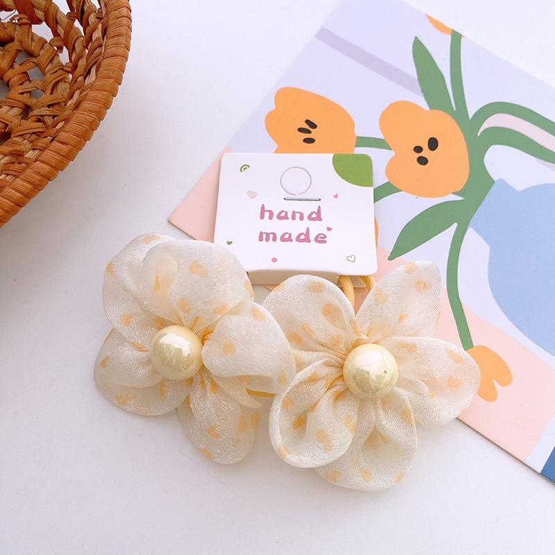 Kawaii Pearl Flower Scrunchie Children Baby Girls Elastic Hair Rubber Band Accessories Tie Hair Rope Headdress Headwear Ornament
