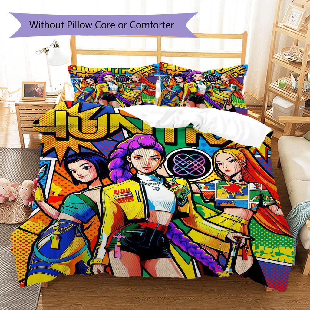 kpop hunter Pattern Bedding Quilt Set Quilt Cover Pillowcase Home Decoration Birthday Gift (1 * duvet cover + 2 * pillowcase, without core)