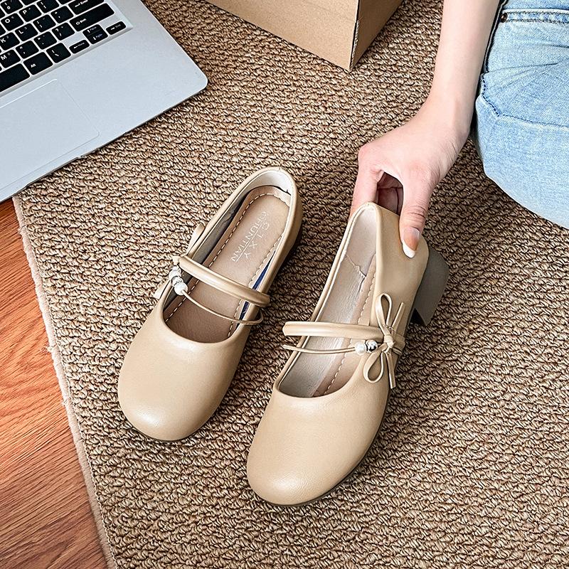 

Туфли Мэри Джейн из искусственной кожи женские 2025 лето новые туфли-лодочки с бантом женские повседневные универсальные для работы женские туфли 40 абрикосовый