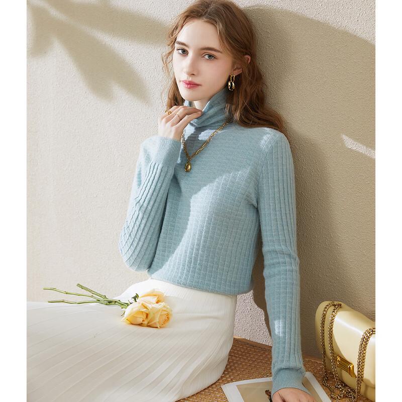 TUHUANG Women's Pure Wool High-Neck Pullover Sweater
