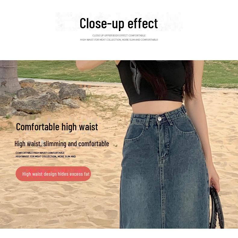 2024 Women's High-Waisted A-Line Denim Skirt with Split: Retro Long Skirt for Spring and Autumn