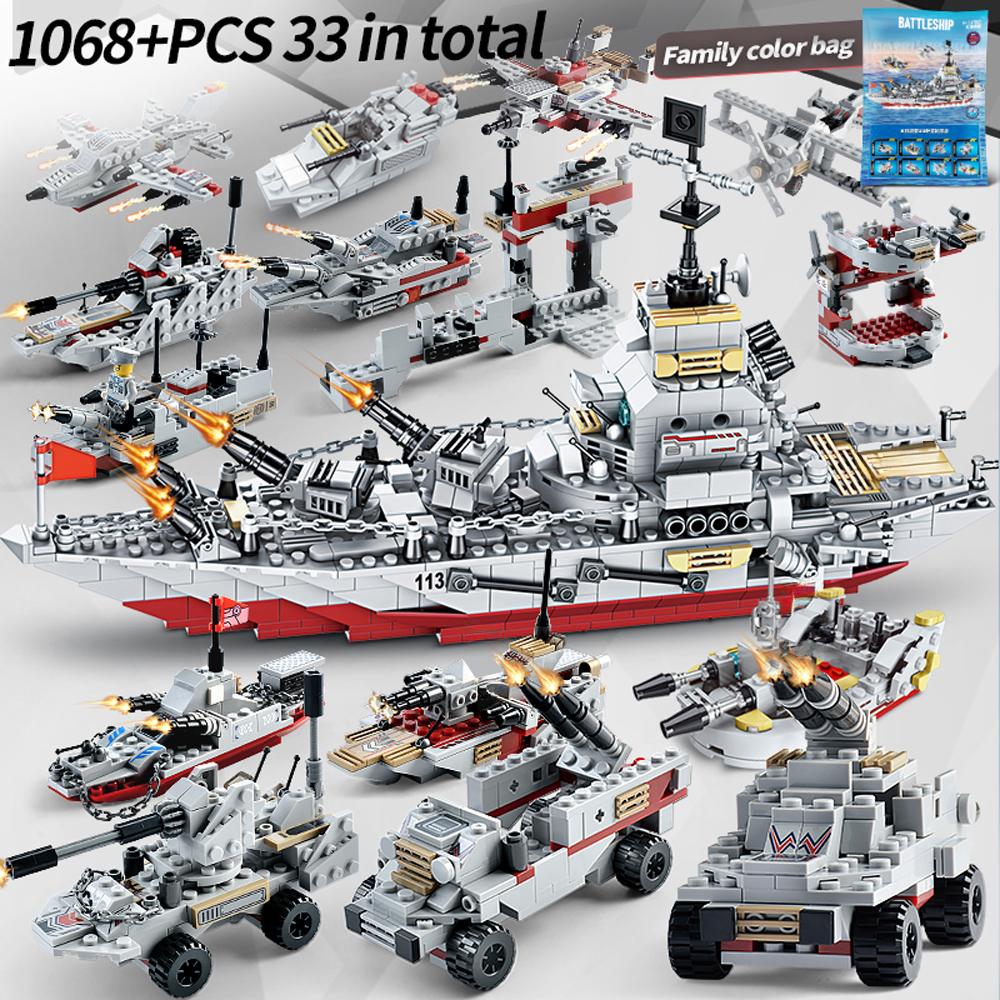 Kit de construction de combinaison militaire 1068 pièces, ensemble de blocs de construction de navire de croisière tout-en-un avec cadeaux de navire de guerre pour jouets garçons enfants