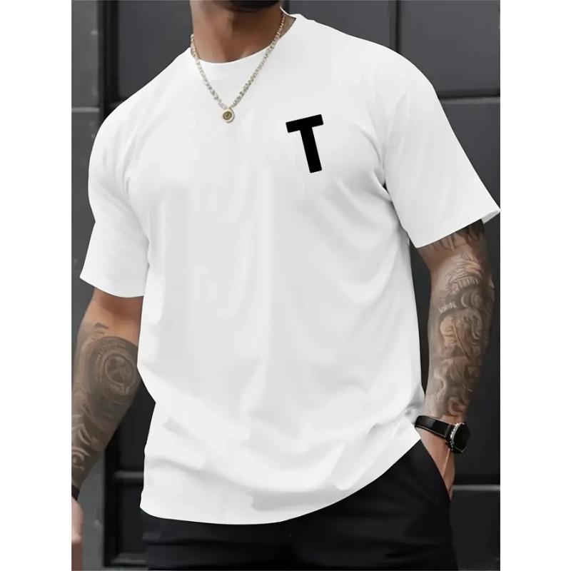 

Европейские размеры Мужская модная футболка с принтом буквы Т, Летняя мужская повседневная уличного стиля, Эластичная футболка с круглым вырезом S