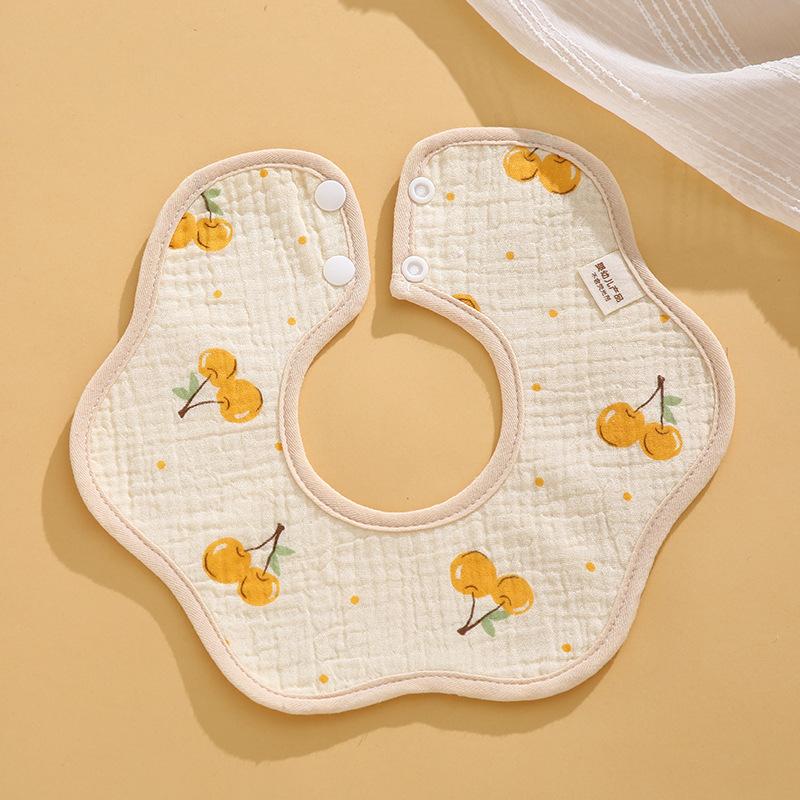 Class A Newborn Baby Saliva Towel Crepe Waterproof Petal Bib Autumn Winter Children Eating Cartoon Cotton Bib